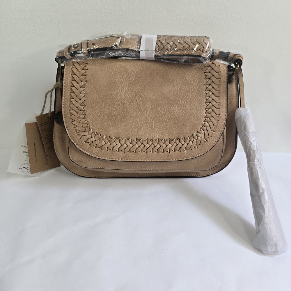 Ampere Creations Sand Vegan Leather Stitched Saddle Satchel Tassel Purse Bag New